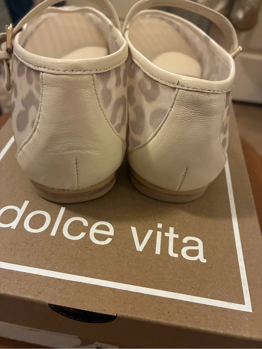 NIB Dolce Vita Roslyn White Leopard Mesh Mary Jane Flats Size 8.5